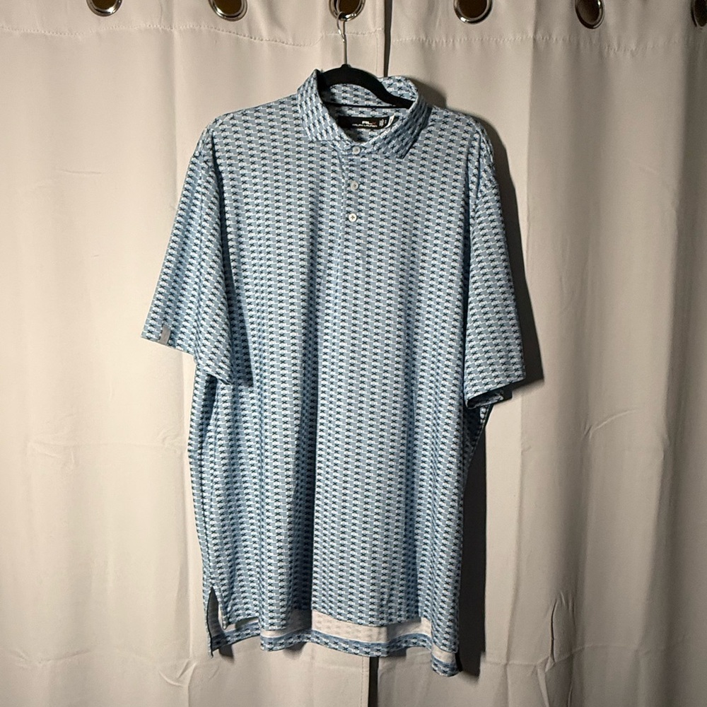 RLX Ralph Lauren X Light Blue Patterned Performance Golf Polo Shirt - Picture 3 of 6